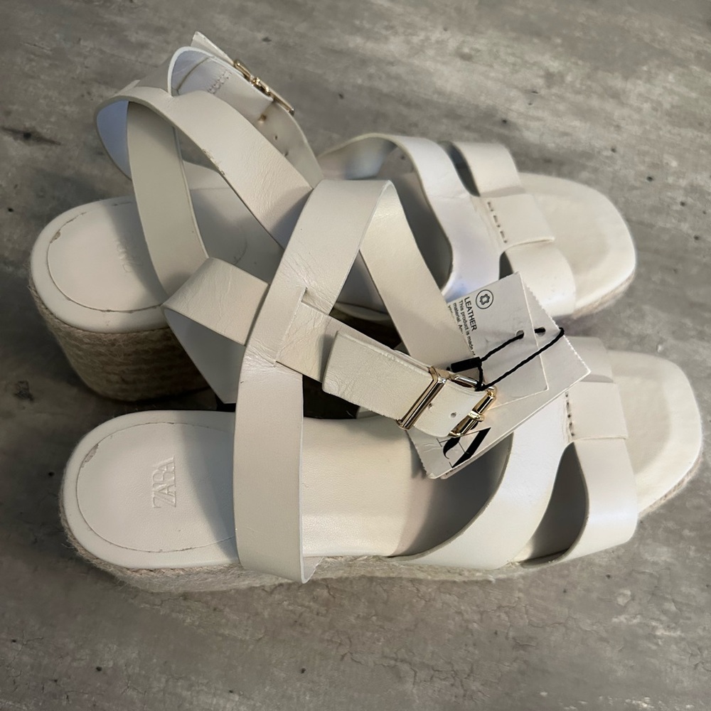 Zara Leather Strappy Wedges Size 8(39) NWT